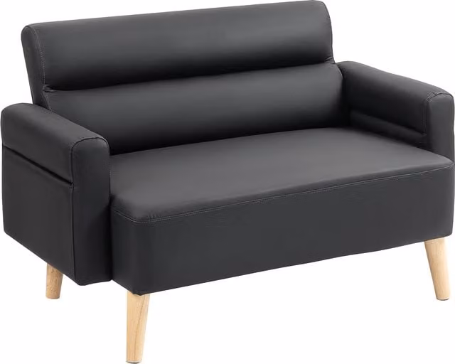 HOMCOM Modern 2 Seater Small Sofa Settee in Black Faux Leather