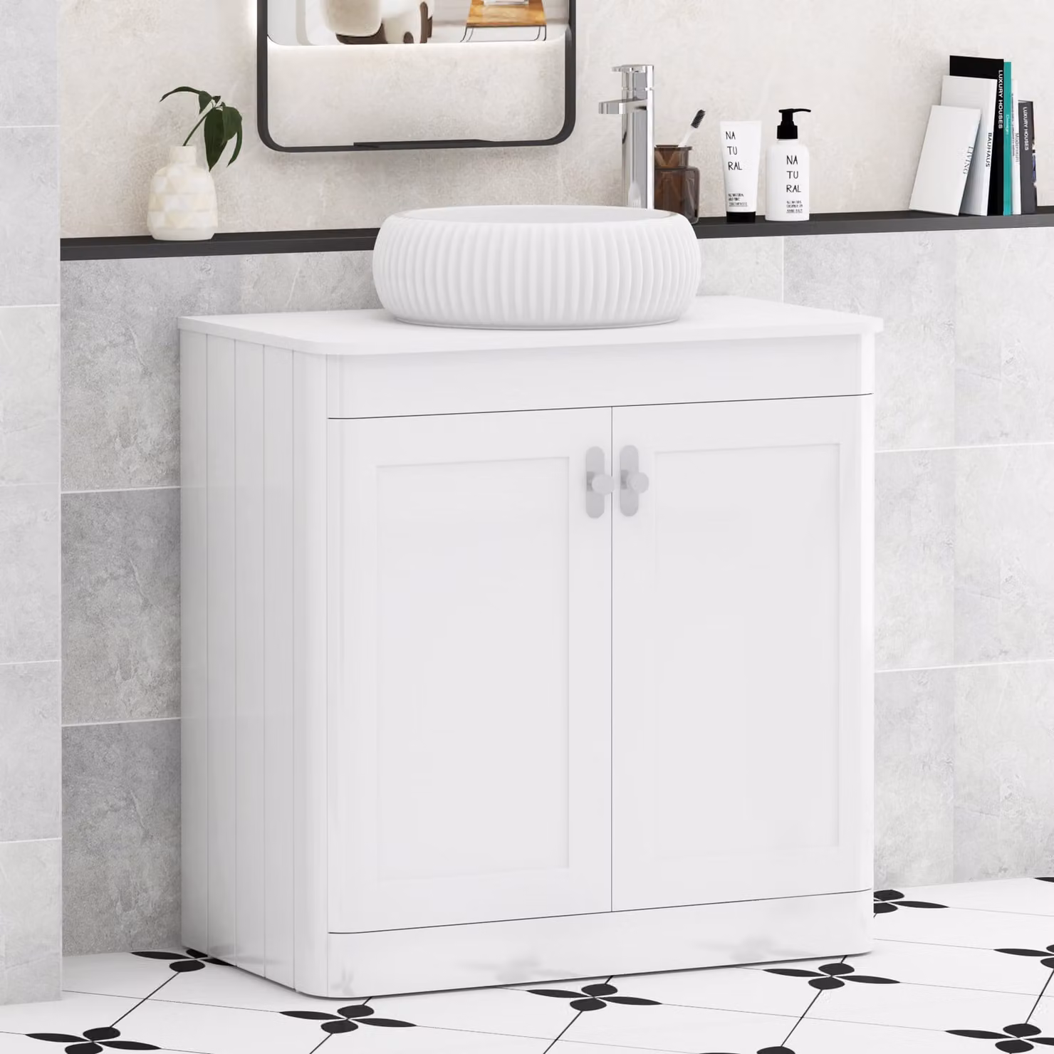 Royal Bathrooms Henley 800mm Gloss White Floor Standing 2 Door Vanity Unit with Milan Basin and Chrome Knob