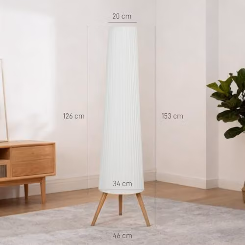 HOMCOM Dimmable LED Tripod Floor Lamp with Foot Switch, White and Wood, Height: 153 cm – 4