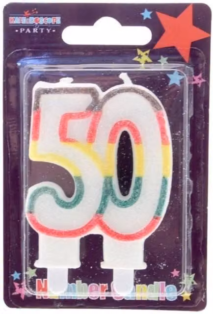 KDMD Pack of 6 White Wax Birthday Candles for Age 50 – 1