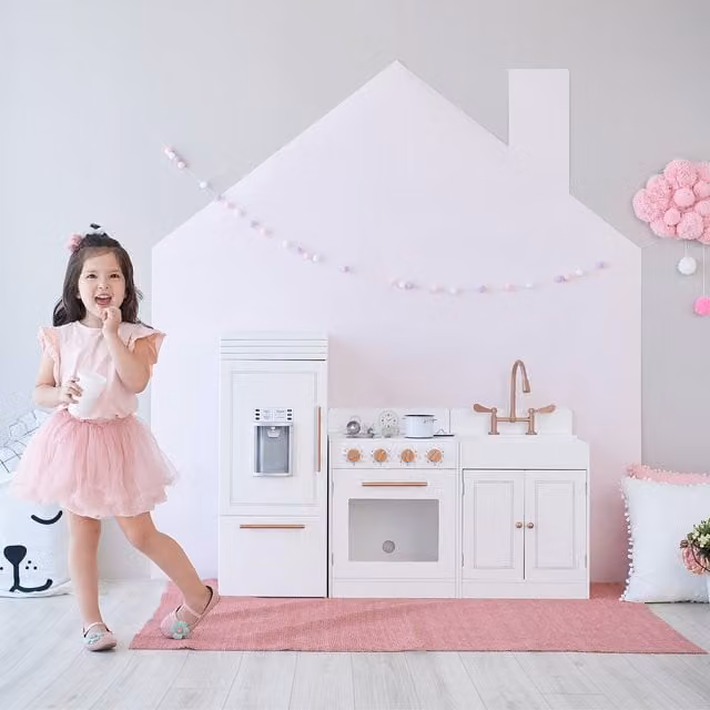 Teamson Kids Little Chef Paris Wooden Play Kitchen in White and Gold
