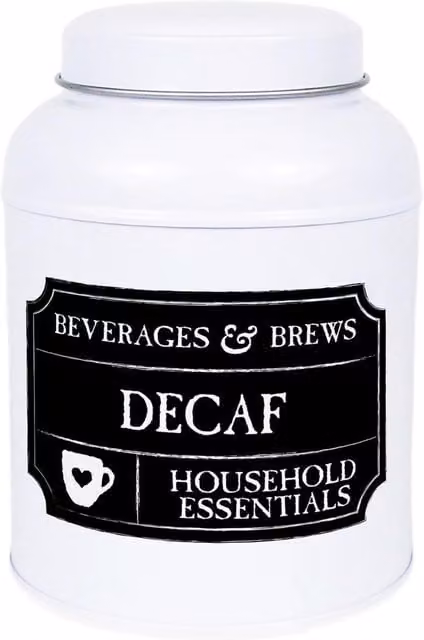 Purely Home Decaf Tea Canister, Black Chalkboard-Style Small Domed Metal Kitchen Storage Tin