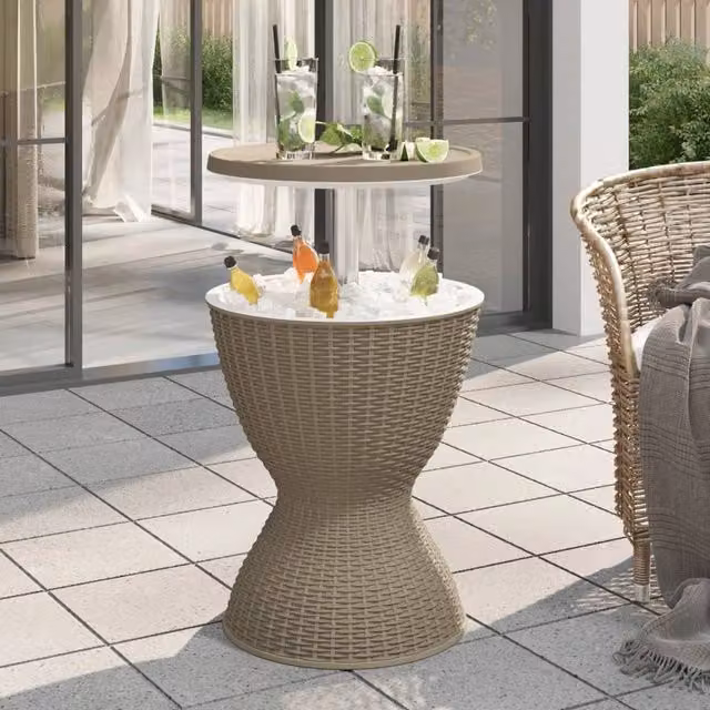 Berkfield Home 3-in-1 Ice Cooler Table in Matt Light Brown Polypropylene – 1
