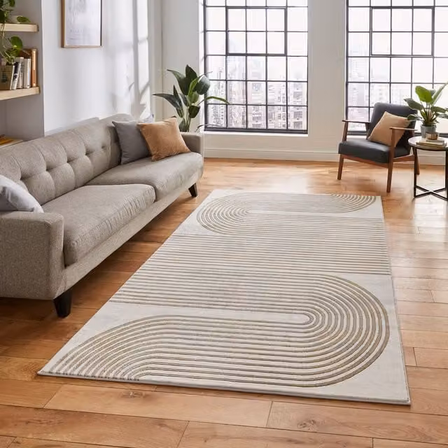 Terrys Glamour Abstract Machine Woven Rectangular Rug, Grey and Gold, W: 290 cm, D: 200 cm