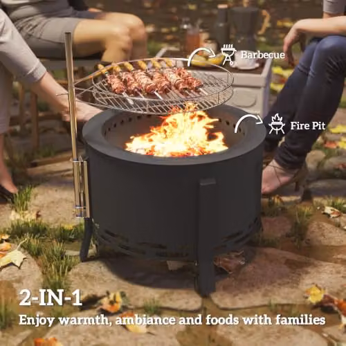 Outsunny Portable Black Steel Fire Pit BBQ and Fire Bowl with Stainless Steel Grill Grate, Diameter: 58 cm – 3