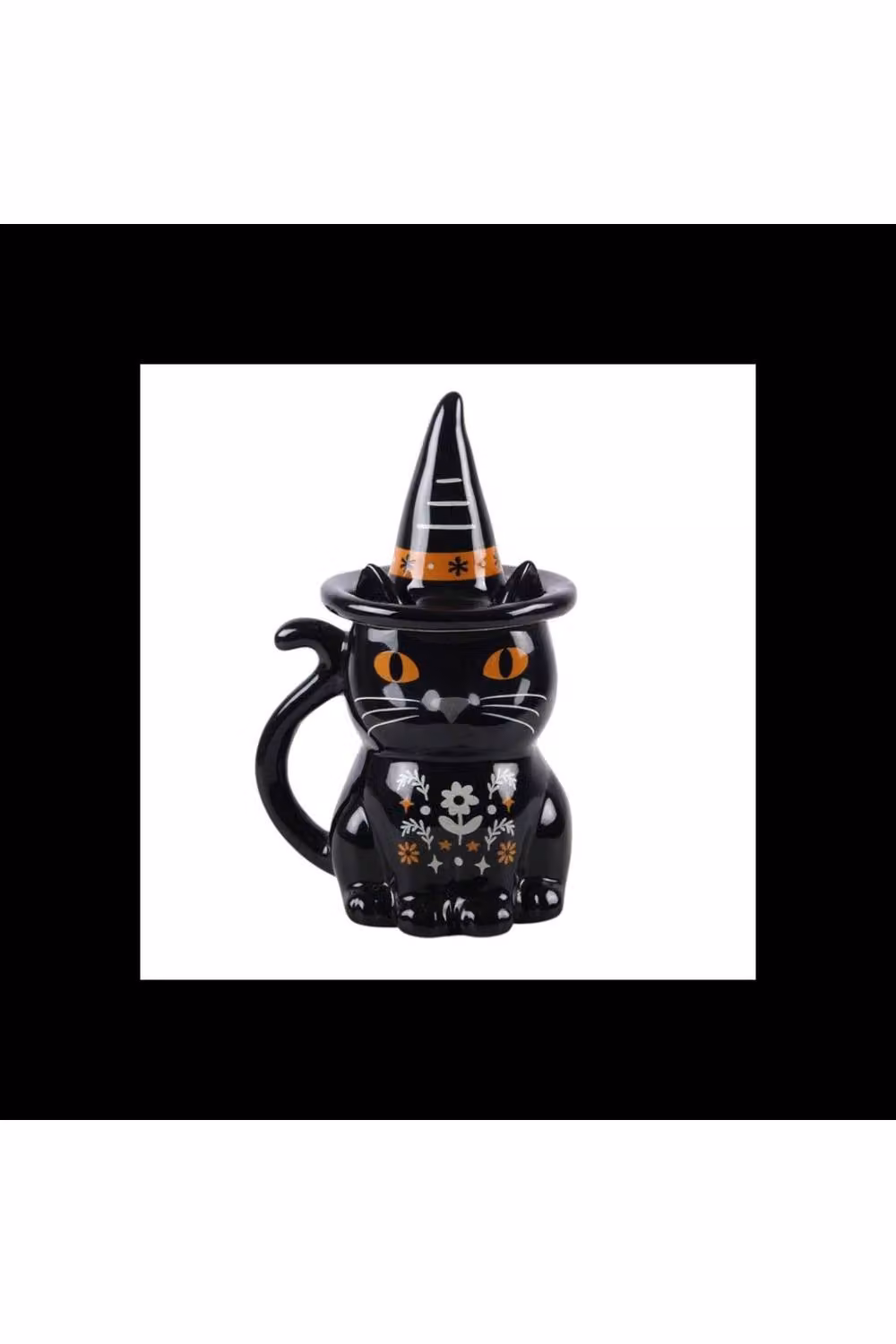 KDMD Frightful Folk Black Cat Witch Hat Lidded Ceramic Mug in Black – 2