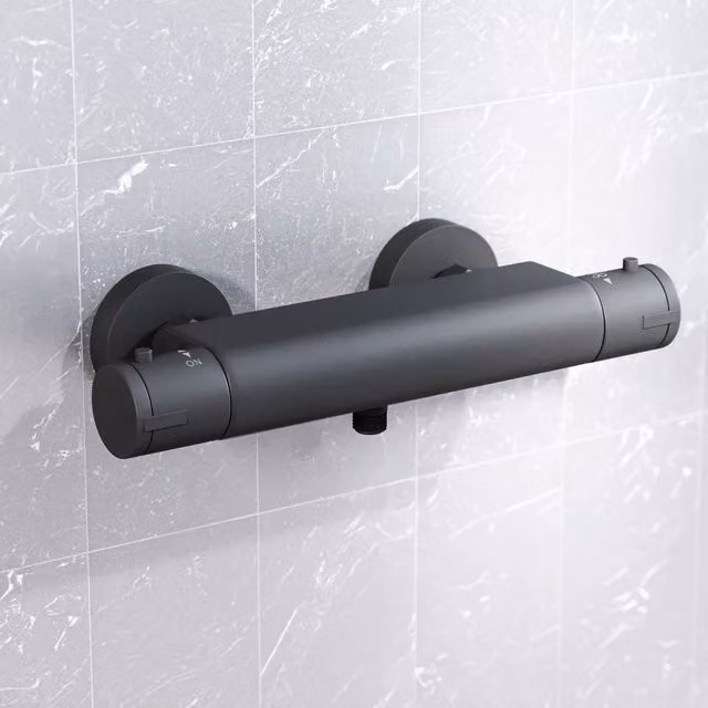 Nes Home Matte Black Round Thermostatic Exposed Shower Bar Valve with Single Outlet