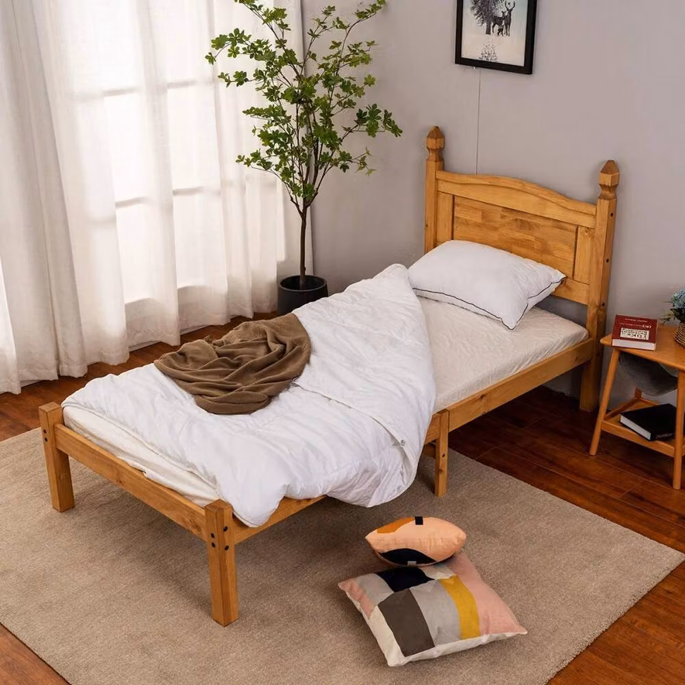 ERGOVEXA Single Solid Pine Bed Frame with Low Foot End, Brown, W/D/H: 90 x 190 cm – 2