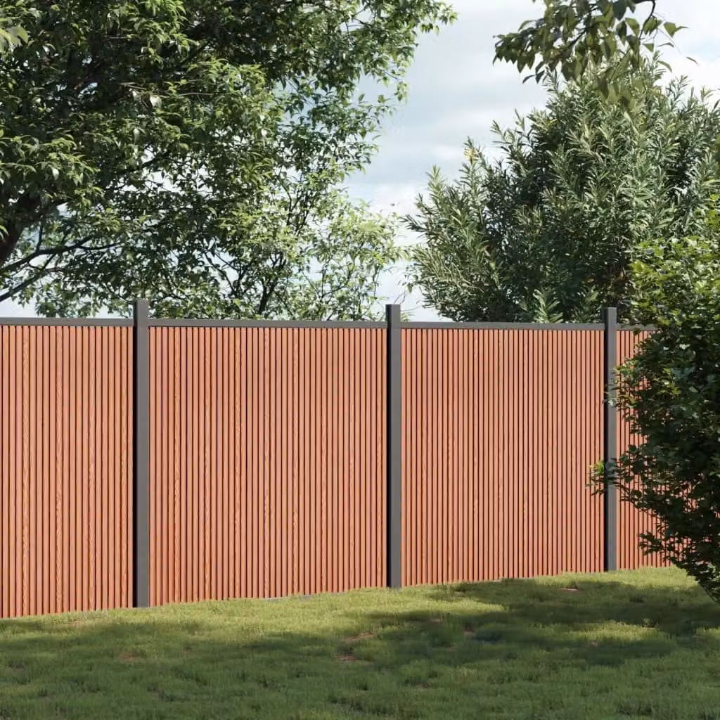 Berkfield Home Brown WPC and Aluminium Opaque Fence Panel, W: 353 cm, H: 186 cm – 2