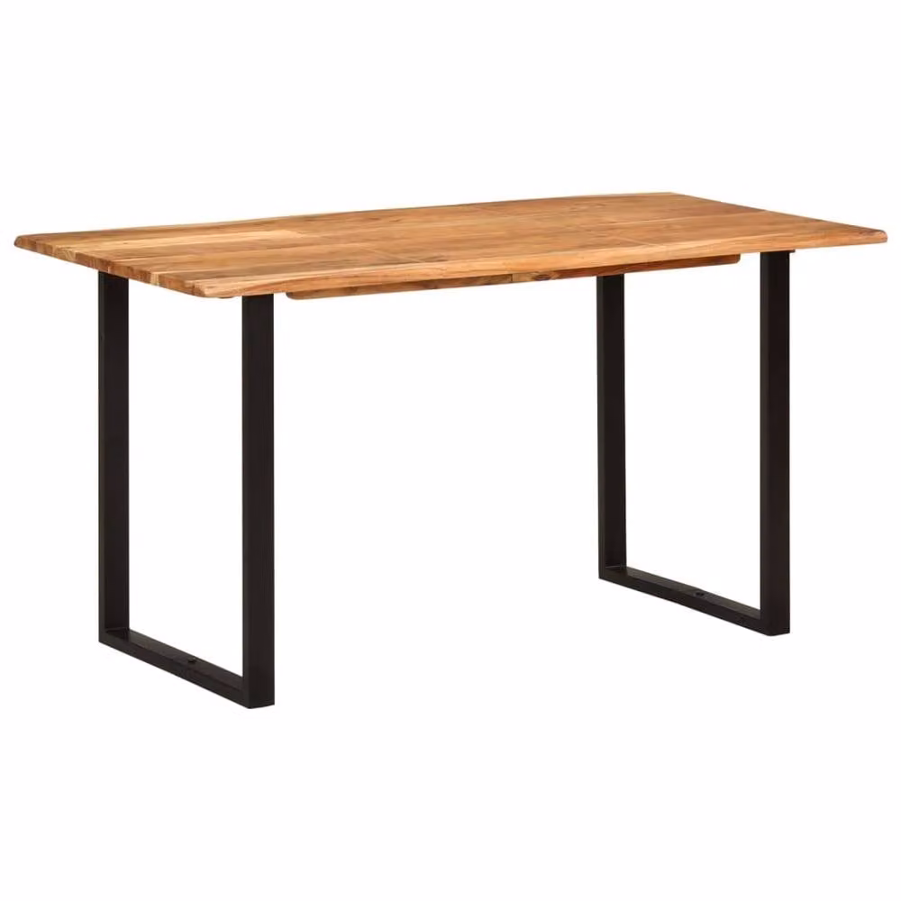 Berkfield Home Sturdy Solid Acacia Wood Dining Table in Brown and Black, W/D/H: 140 x 70 x 76 cm – 1