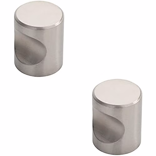 Loops 2 Pack Brushed Stainless Steel Cylindrical Cupboard Door Knobs, 25mm Diameter, Silver