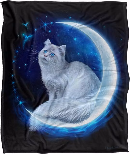 JQ Licensing En Cat In The Moon Silky Touch Super Soft Throw Blanket, White, W/D: 152 x 127 cm – 6