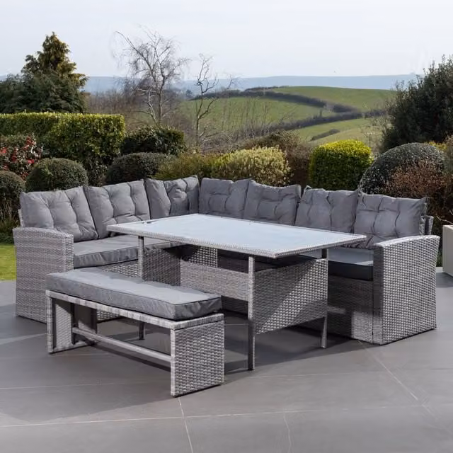 Artemis Home Piana Grey Rattan Outdoor Corner Sofa Set with Table and Bench