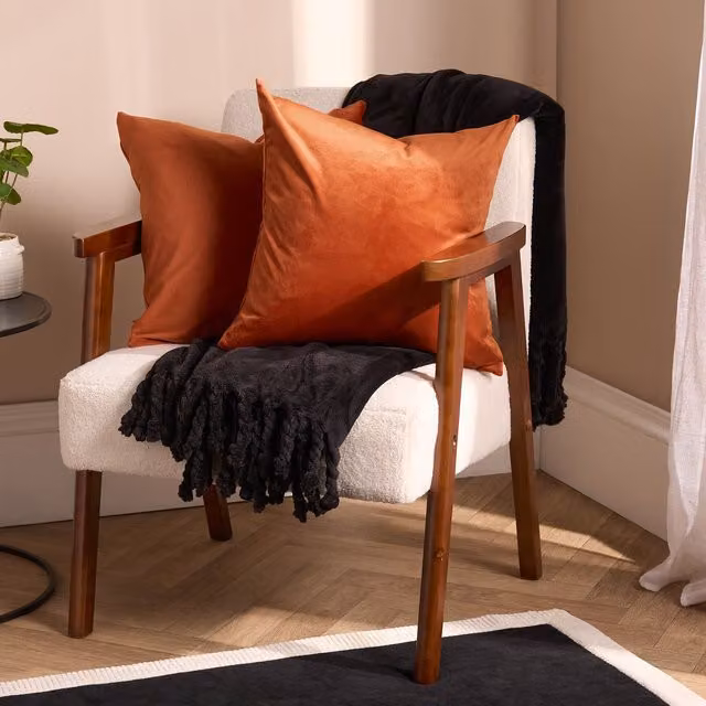 OHS Pack of 2 Matte Velvet Square Cushion Covers in Orange, W/D/H: 45 x 45 x 45 cm – 4