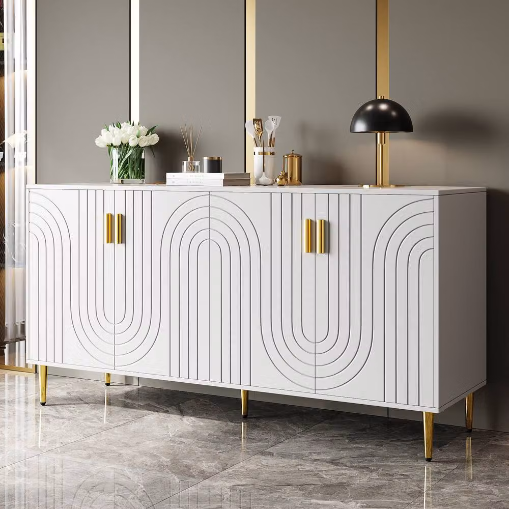ModernLuxe Sideboard with 4 Doors in White, Wave Design, W/D/H: 150 x 40 x 75 cm – 2