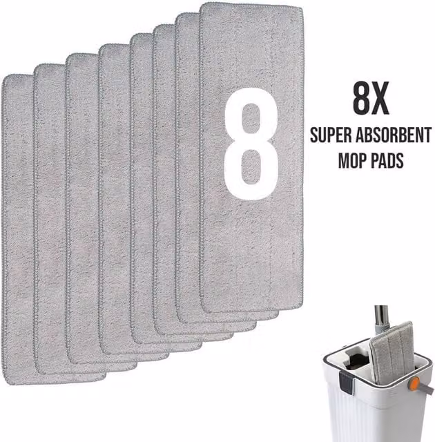 Kelvenix 8x Microfiber Replacement Mop Heads in Grey, 0.6m2