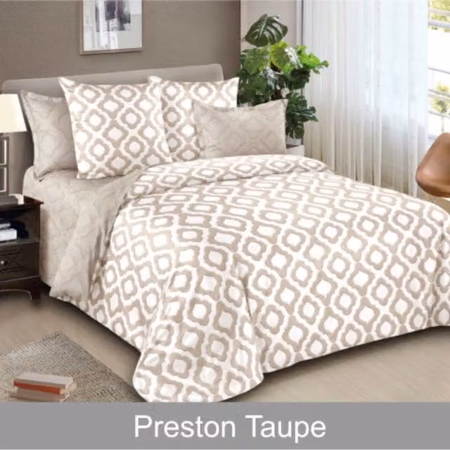 Ezysleep Modern Graphic Printed Duvet Set and Pillowcase in Beige, Width: 135 cm