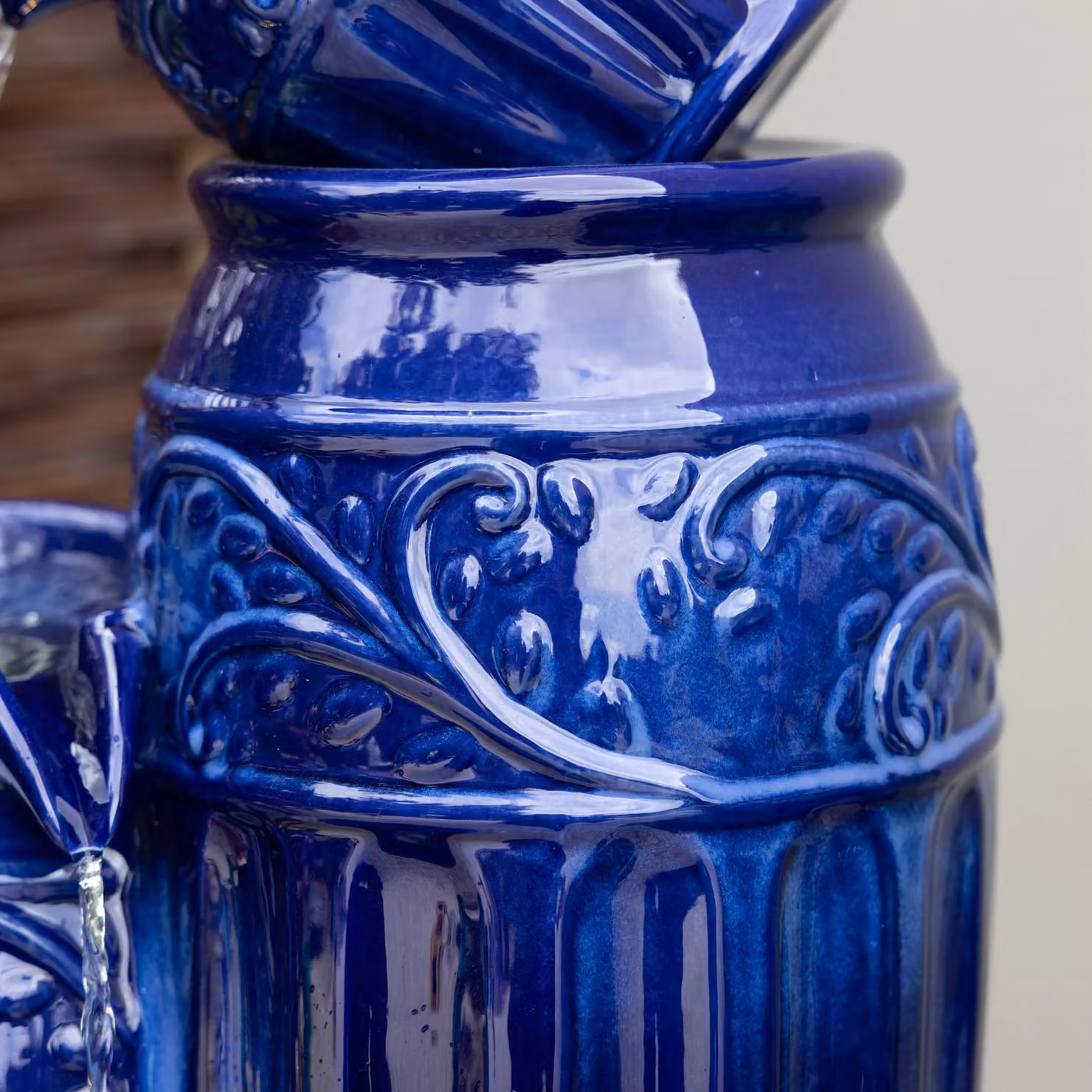 Primrose Blue Ceramic Cascading Vase Water Feature with LED Lights, Height: 87 cm – 5