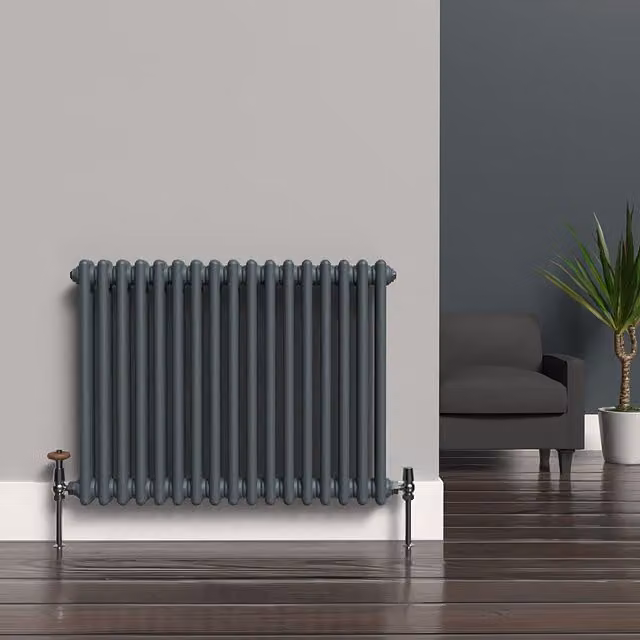 Lux Heat Horizontal 2 Column Steel Radiator in Slate Grey, W: 78.5 cm, H: 60 cm