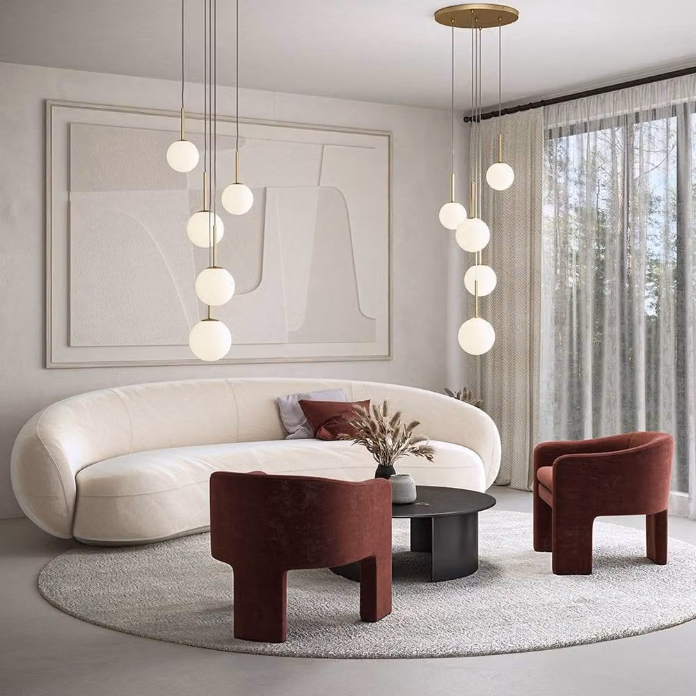 Maytoni Basic Form Modern 5 Light Cluster Pendant Lamp in Gold and White with Glass Domes and E14 Sockets – 2