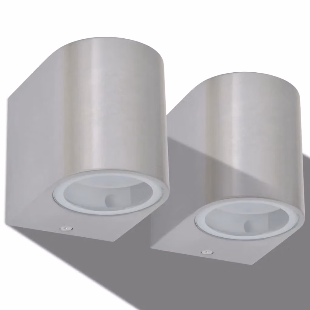 Berkfield Home Set of 2 Round Outdoor LED Wall Lights in Silver with Transparent Glass – 3