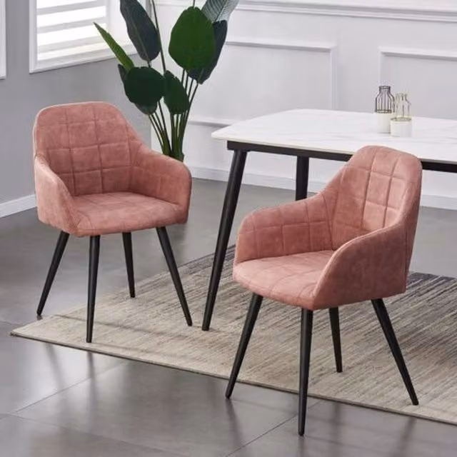 Mcc Direct Adrian Set of 2 Modern Dining Chairs in Pink Faux Suede Microfibre with Metal Legs