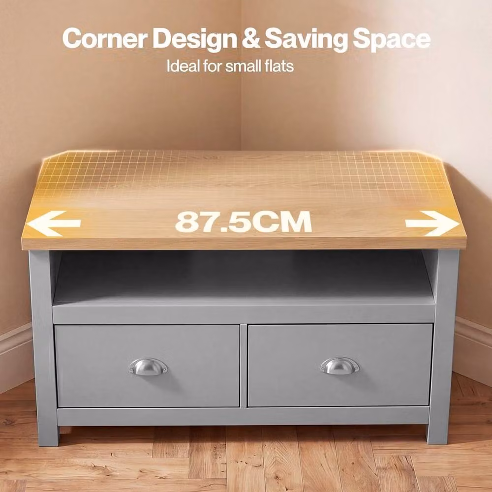 SPETLEK Modern Grey Corner TV Stand with Cable Management and Media Compartments – 2