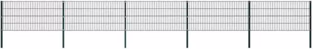 Berkfield Home Green Powder-Coated Steel Double-Bar Mat Fence Panel with Posts – 1
