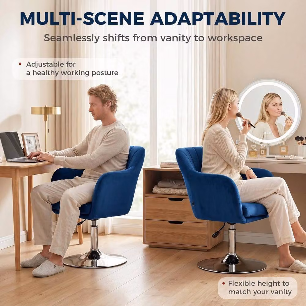 PAWNORA Retro Blue Velvet Swivel Tub Task Chair with Metal Frame – 3