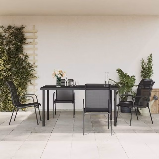 Berkfield Home 5 Piece Modern Garden Dining Set in Black Steel and Textilene – 1