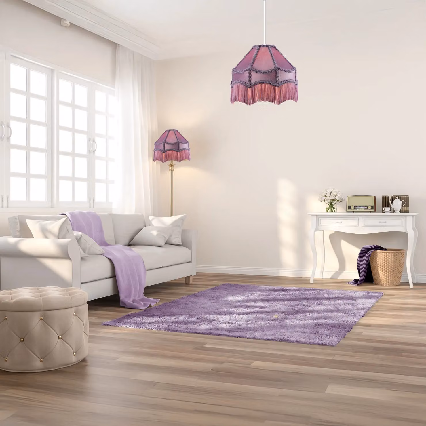 Happy Homewares Traditional Victorian Empire Soft Velvet Lamp Shade with Tassels in Lilac, Diameter: 30.48 cm – 5