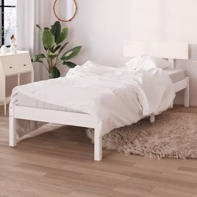Berkfield Home White Solid Wood Pine Bed Frame W: 90 cm, L: 200 cm