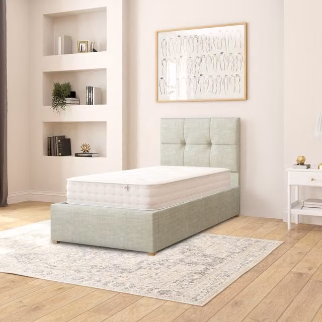 Aspire Caine Upholstered Cotton Ottoman Storage Bed in Green, W/D/H: 90 x 200 cm