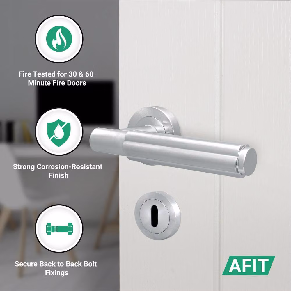 AFIT Satin Nickel Fire Door Handle Key Lock Set with Internal Lock and Hinges in Silver, 150 x 150 mm – 2
