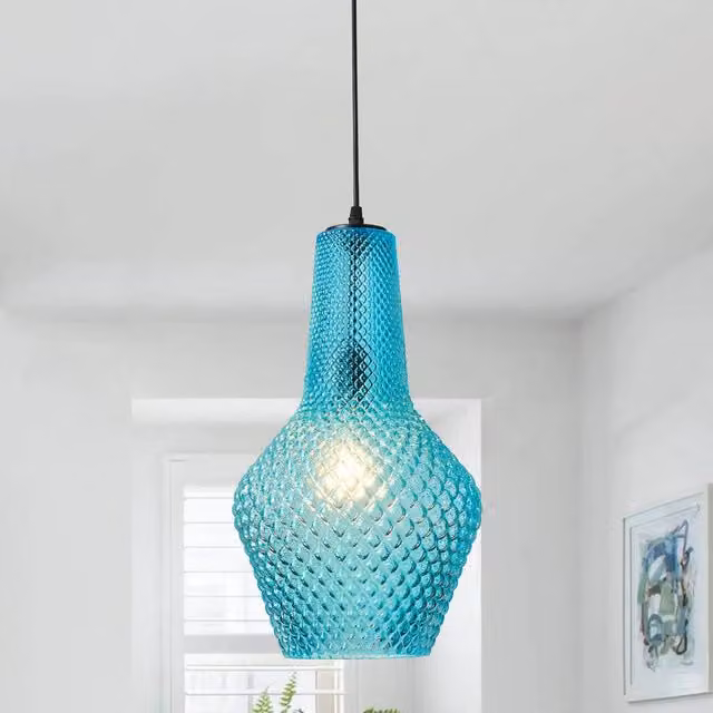 Garwarm 1 - Light Single Geometric Blue Glass Pendant Light with Adjustable Height and Dimmable Functionality – 1