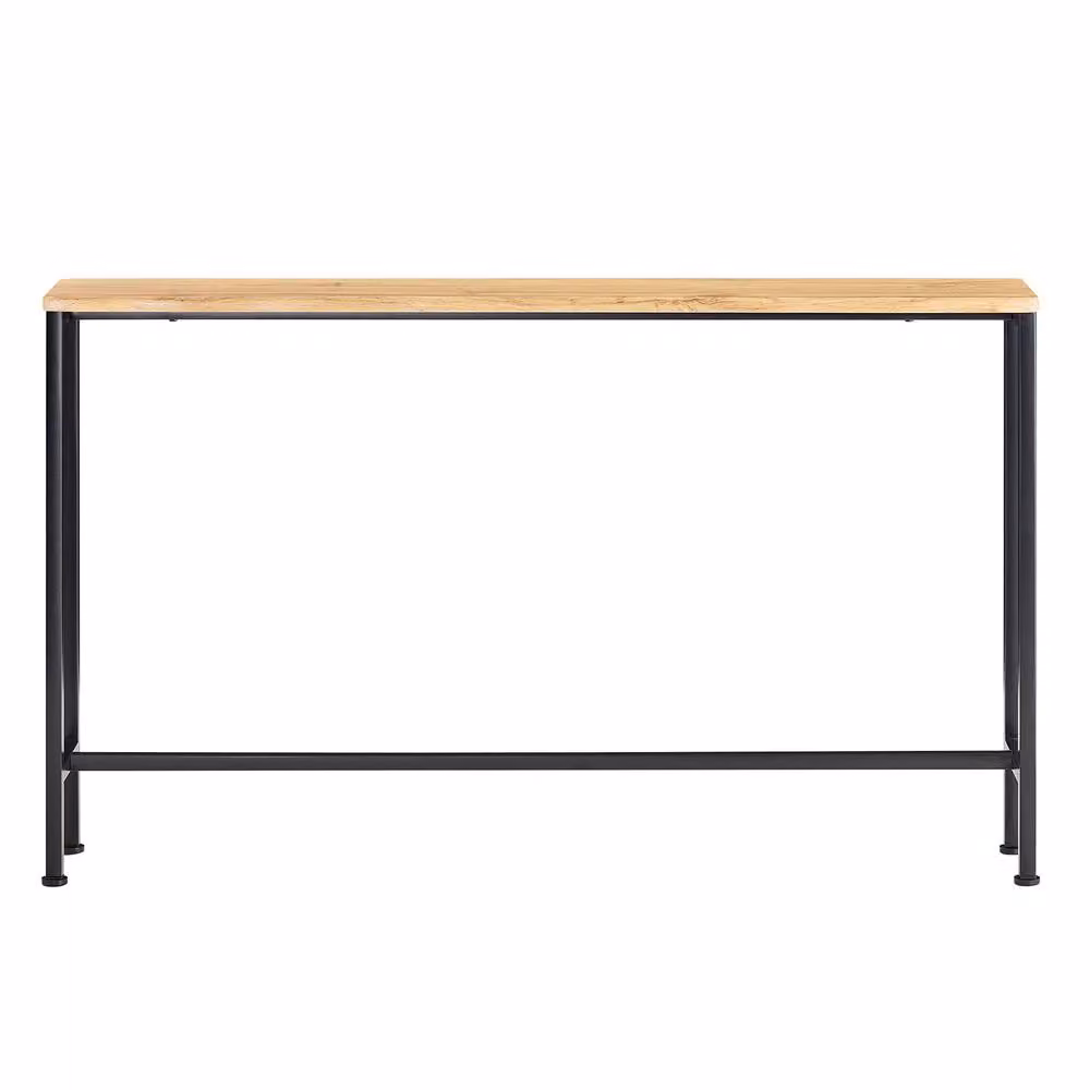 SoBuy Extendable Industrial Console Table with Oak Wood Top and Metal Frame in Brown and Black – 2