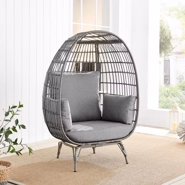 FurnitureboxUK Grey Rattan Garden Egg Chair for Terrace and Garden – 1