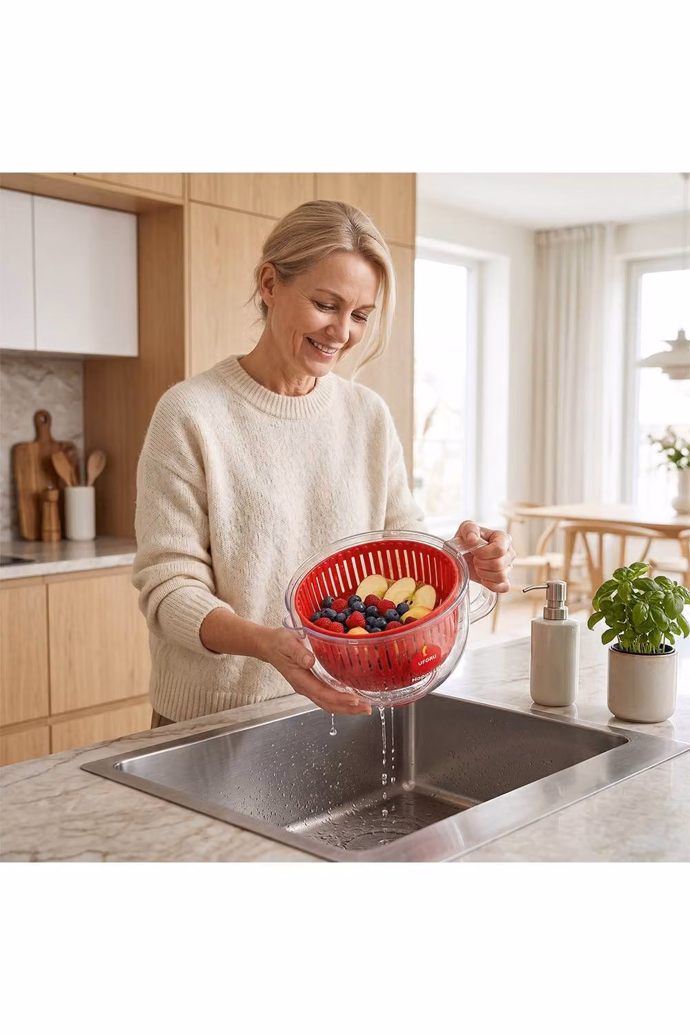 Living and Home Red Apple-Shaped Double-Layer Plastic Salad Spinner with Lid – 2