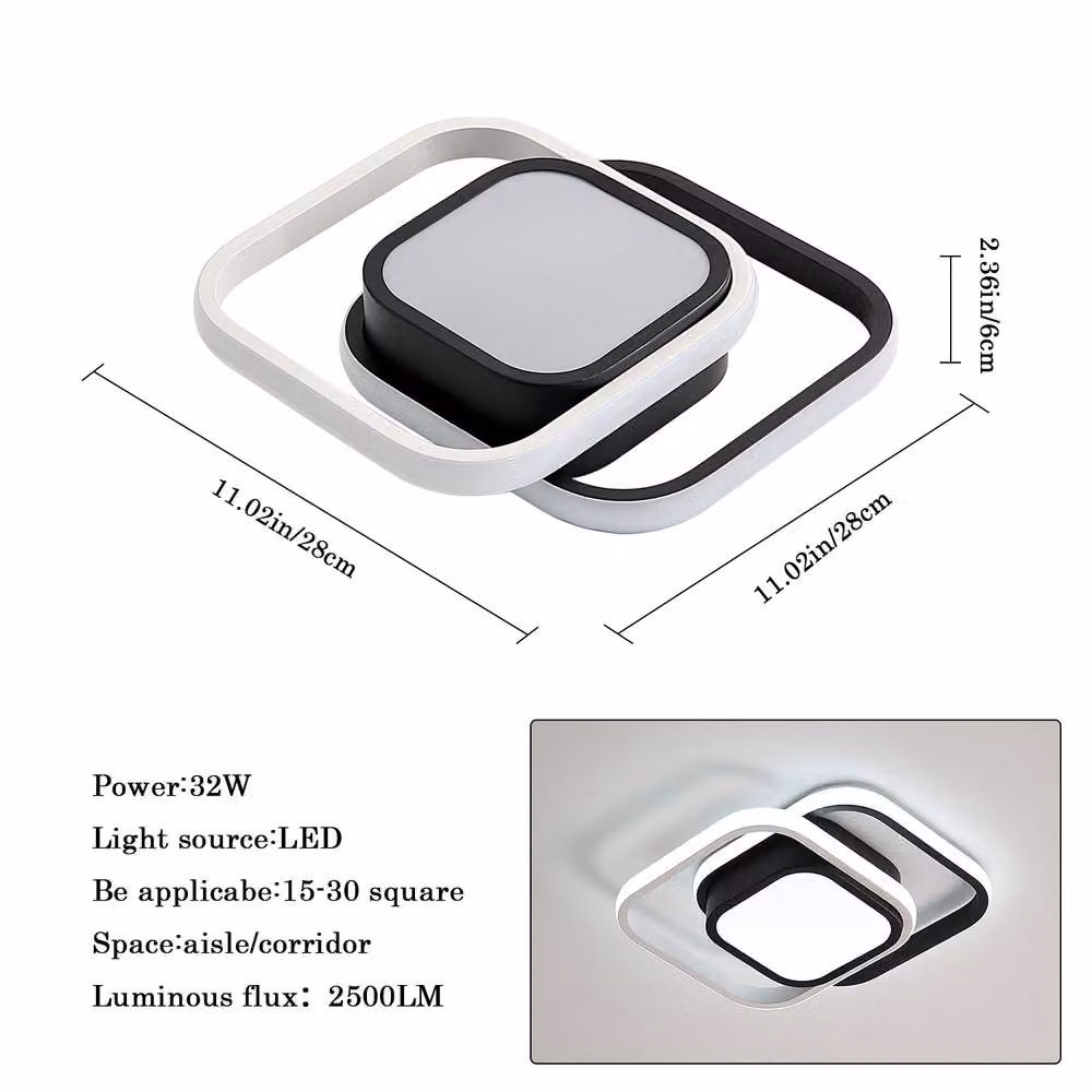 COMELY Square LED Ceiling Lights, 32W, Black and White, 6500K Cool White – 2