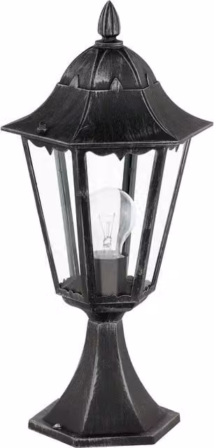Loops IP44 Outdoor Pedestal Lantern in Black and Silver Patina Aluminium with Transparent Glass and E27 Bulb Compatibility