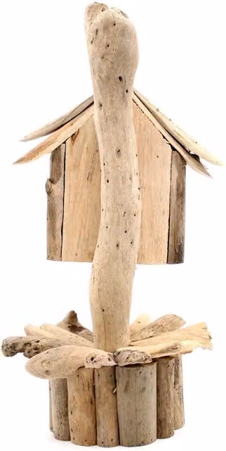 KDMK Handmade Rustic Recycled Driftwood Birdhouse and Insect Habitat on Stand, Brown, H 40.0 cm x W 16.0 cm x D 14.0 cm
