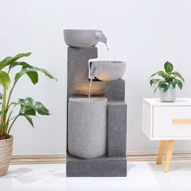 Breeins Solar Rockery Cascade Fountain in Grey Stone