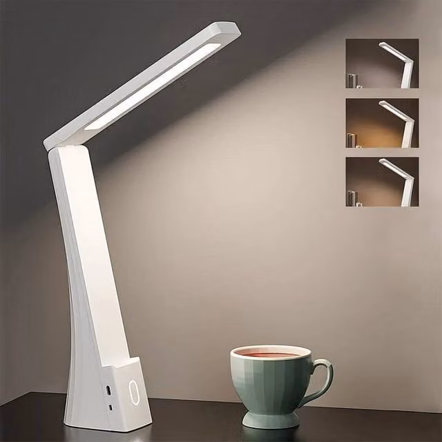 PAWNORA LED Desk Lamp, White, Foldable USB Table Light with Adjustable Touch Control