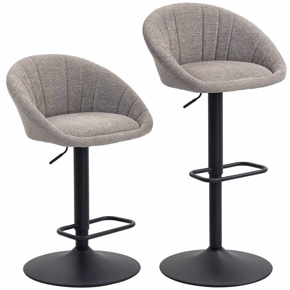 Wyld Haus Relodi Lifa Set of 2 Grey Upholstered Adjustable Swivel Tub Bar Stools – 2