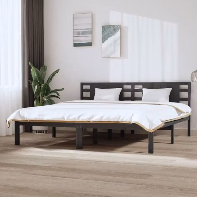Berkfield Home Grey Solid Wood Pine Bed Frame W/D/H: 200 x 200 x 31 cm – 1