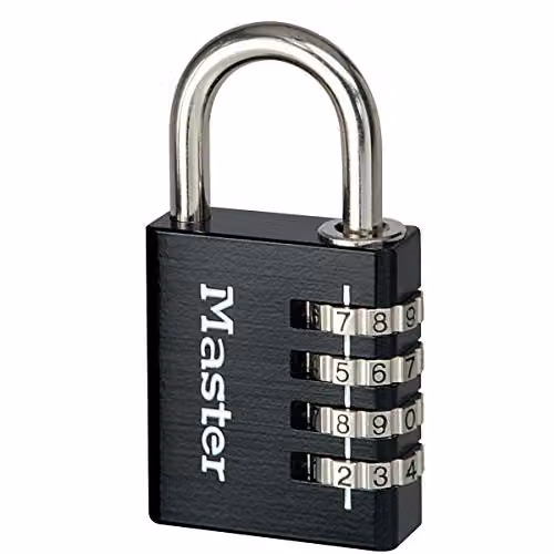 Master Lock Aluminium Combination Padlock, Black, W: 4 cm, D: 7.8 cm, H: 1.5 cm – 1