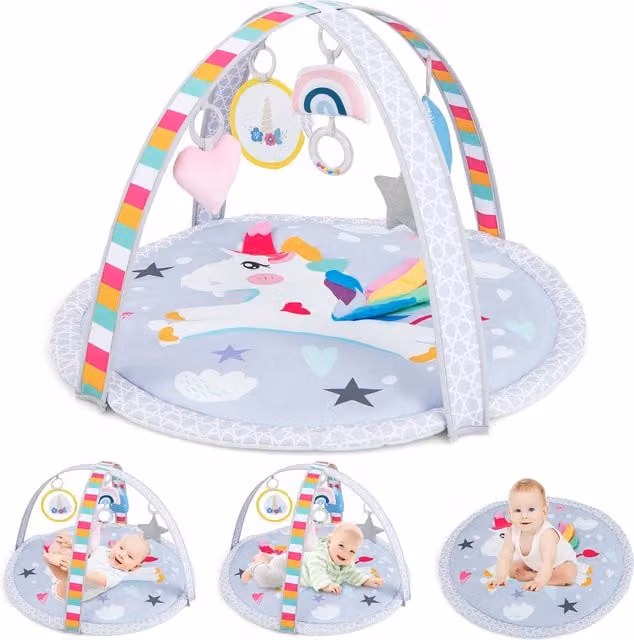 Costway 7-in-1 Baby Play Gym Mat and Tummy Time Sensory Activity Mat in Multicolour and Grey