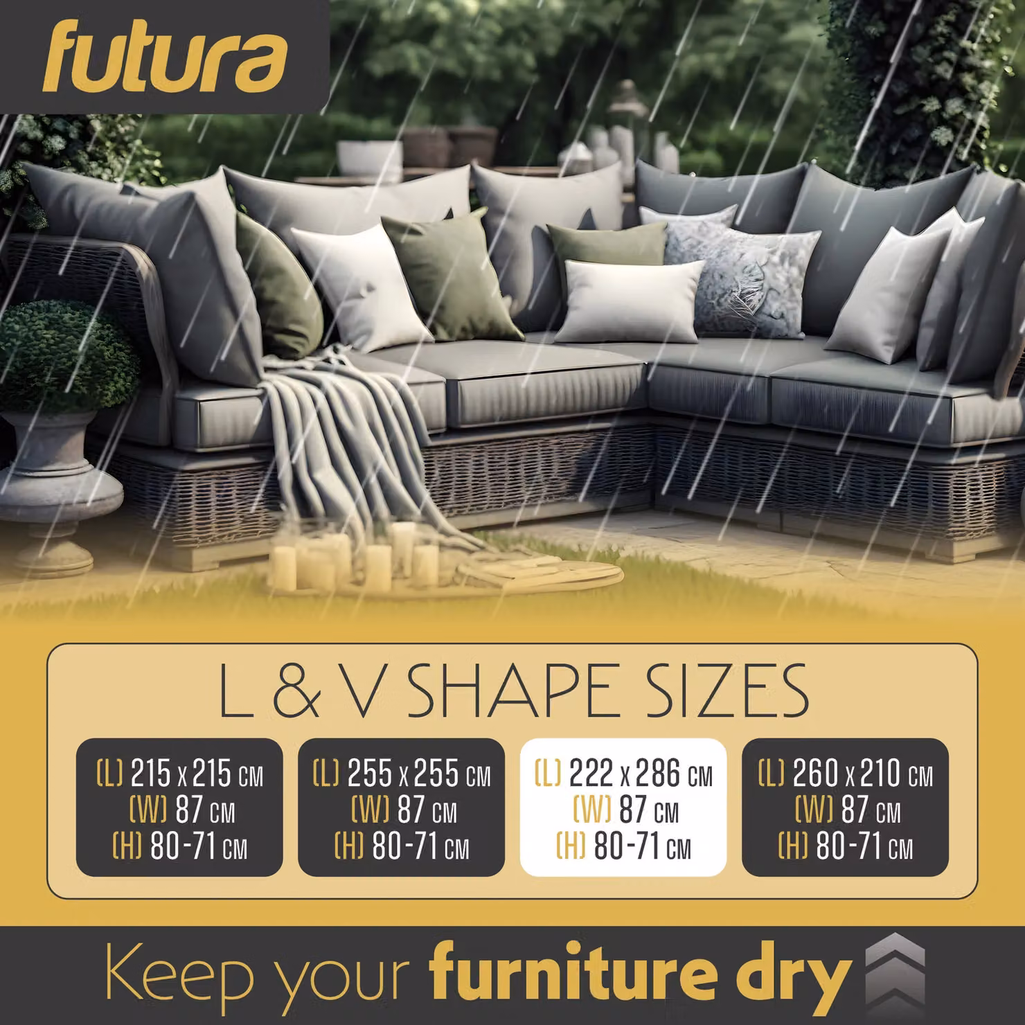 Futura Waterproof L Shaped Garden Furniture Cover in Black, 420D Oxford Fabric, W/D/H: 222 x 286 x 80 cm – 7