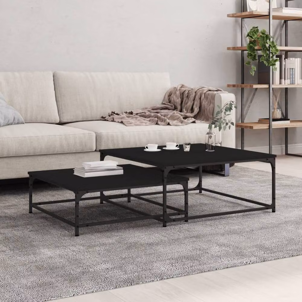 Berkfield Home Nesting Coffee Tables, 2 Piece Set in Black Matt Composite Wood – 2
