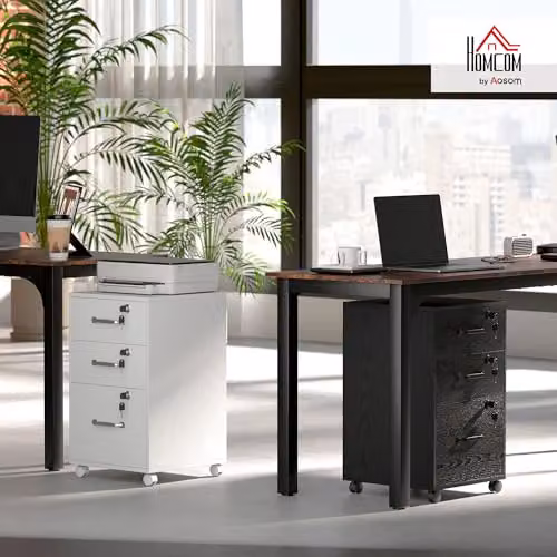 HOMCOM Mobile 3 Drawer Filing Cabinet with Lock and Castors, White – 2